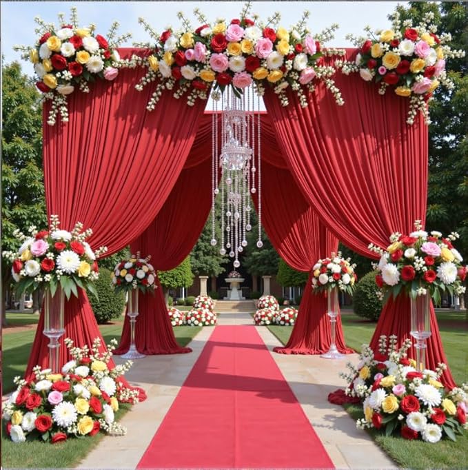 30ftx12ft Wrinkle Free Red Backdrop Curtain, 6 Panels 12FT Height Red Wedding Backdrop Drapes, Silky Polyester Back Drop Cloth for Birthday Photography Background Party Backdrop Draping