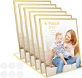 Acrylic Gold Frames 5X7, Slanted Back Gold Picture Frames Table Acrylic Sign Holder for Photos Wedding Table Numbers and Art Display with Removable Clear Sticky Dots，6 Pack