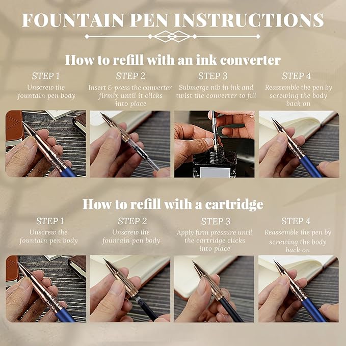 YUNCHUN Refillable Fountain Pen Fine Nib, Fancy Ink Pen with 5 Black & 5 Blue Ink Refills Cartridges, Cool Ink Pens for Writing, Business Metal, Best Gift Set for Men & Women, Blue