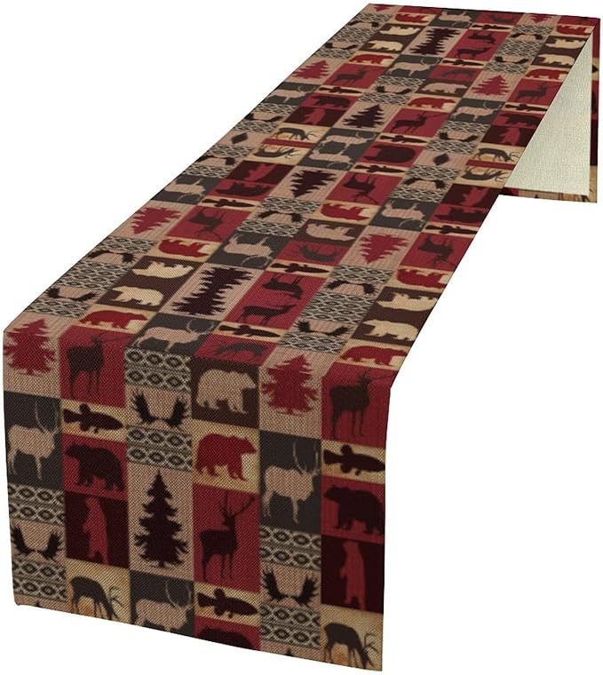 Retro Rustic Bear Table Runner, Wild Bear Cabin Pine Farmhouse Table Runner for Bedroom Kitchen Living Room Vintage Country Style Lodge 13x120 Inch