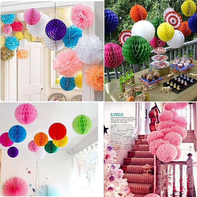 8pcs 8inch Paper Honeycomb Balls Decorative Tissue Pom Poms Flower Art Hanging Balls for Birthday Wedding Nursery Baby Shower Home Decor (8inch, White)