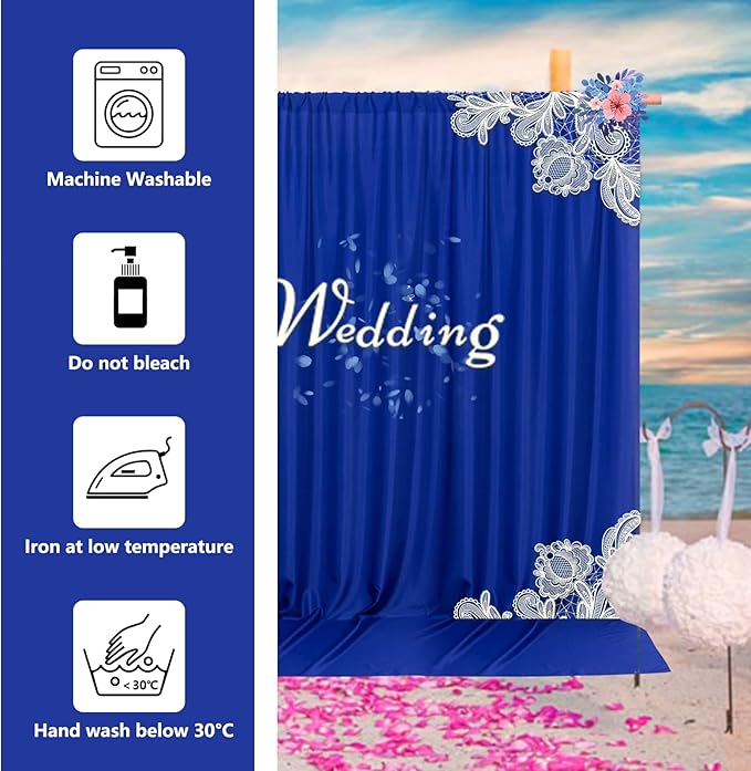 10ft x 8ft Royal Blue Backdrop Curtains for Party Stage Wedding Ceremony Light Filtering Curtains Photography Backdrop for Baby Showers Rod Pocket Home Sliding Door Decoration, 5ft x 8ft, 2 Panels