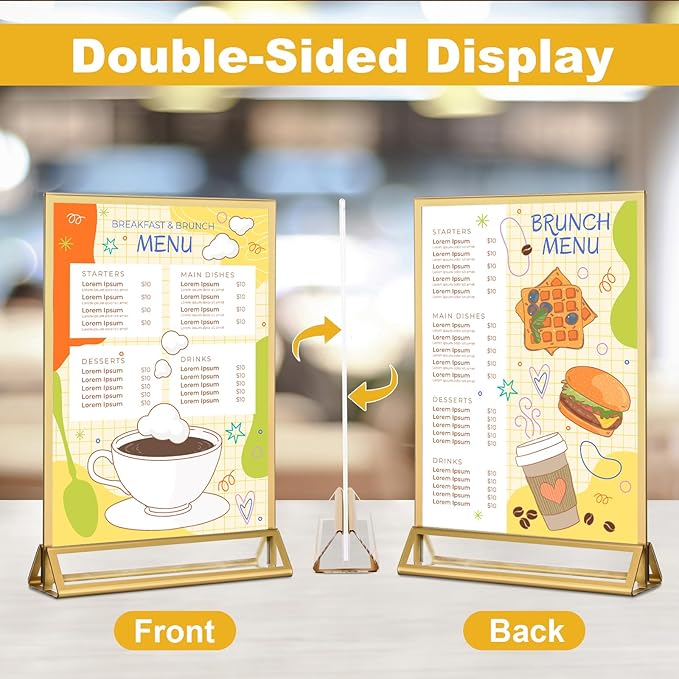 EHWINE 24 Pack Acrylic Sign Holder 5.5 x 8.5, Double Sided Gold Picture Frame Stand up Table Top Sign Holders, Clear Display Stand Menu Flyer Holder for Wedding Party