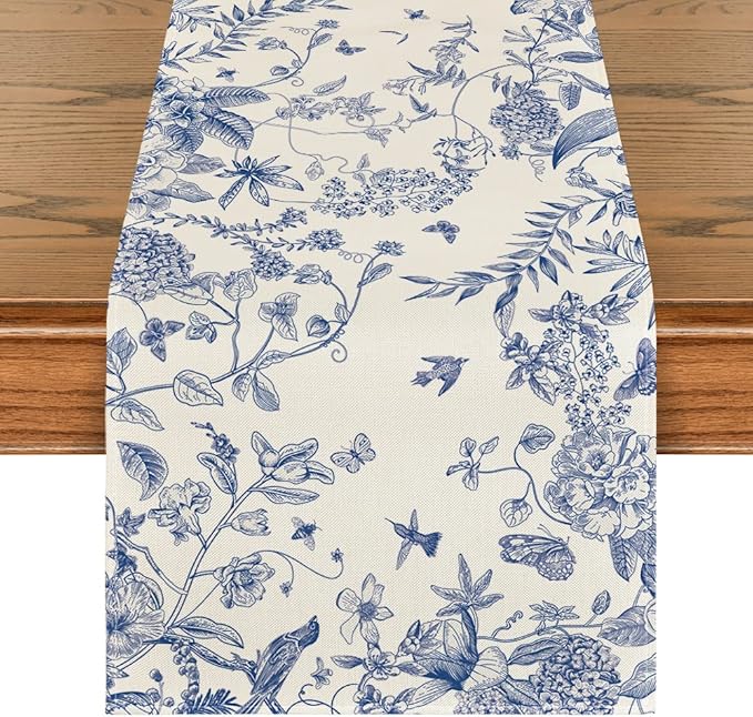 Artoid Mode Monochrome Sketch Birds and Flowers Spring Table Runner, Seasonal Summer Fall Kitchen Dining Table Decoration for Home Party Decor 13x120 Inch
