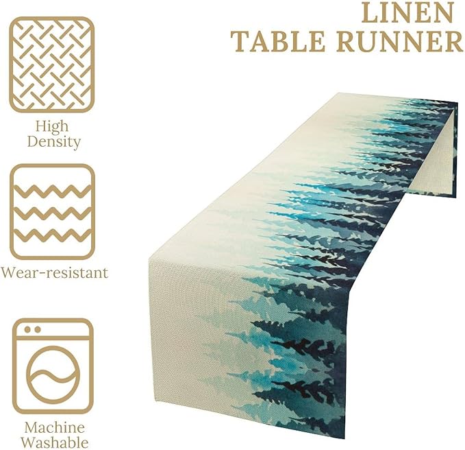 Misty Forest Table Runner,Foggy Blue Forest Landscape Table Runner for Kitchen Dining Table Home Party Decoration 13x120 Inch