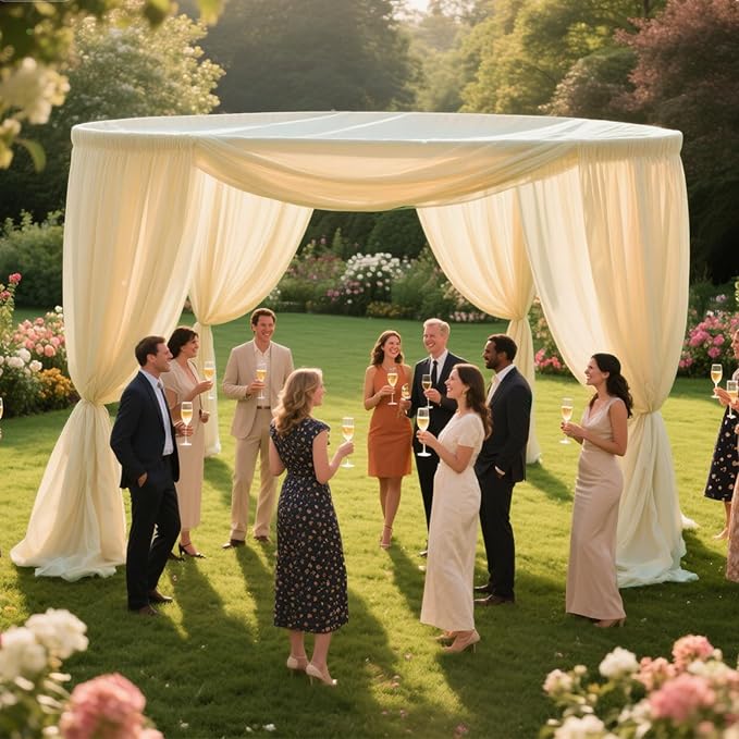 VOK Wedding Arch Draping Fabric Chiffon Fabric, 29in x 18Ft Sheer Chiffon Outdoor Curtain for Wedding Ceremony Birthday Party Decoration (Light Yellow,1 Panel)