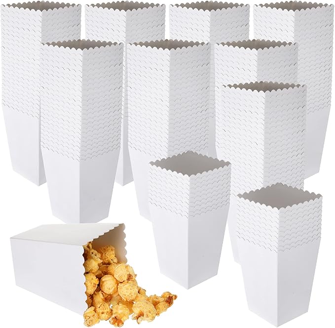 200 Pcs Popcorn Boxes Mini Paper Popcorn Box Cardboard Popcorn Container for Party Disposable Snack Candy Popcorn Bags Popcorn Holder for Birthday Wedding Decoration, 2.2 x 4.2 x 3 Inches (White)