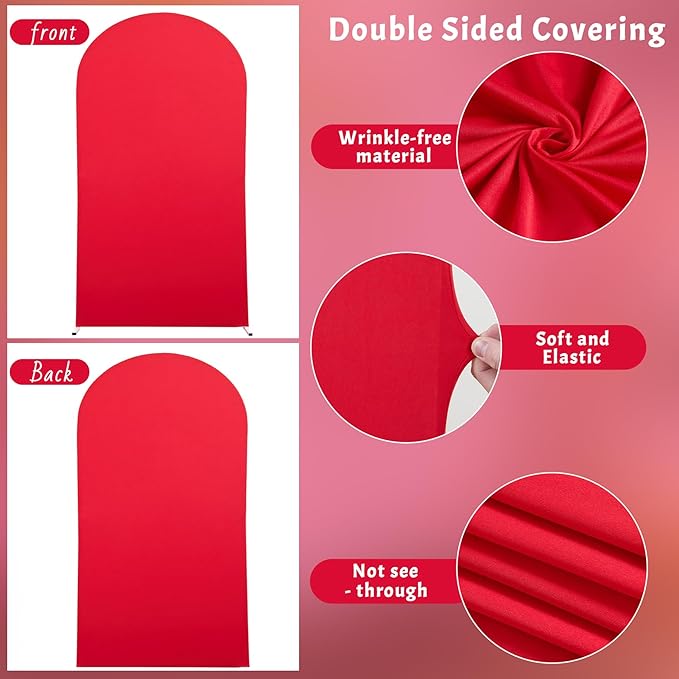 6FT Red Arch Cover - Polyester Fitted Wedding Arch Stand Covers Round Top Chiara Arch Backdrop Cover for Birthday Party Banquet Photo Background Decoration