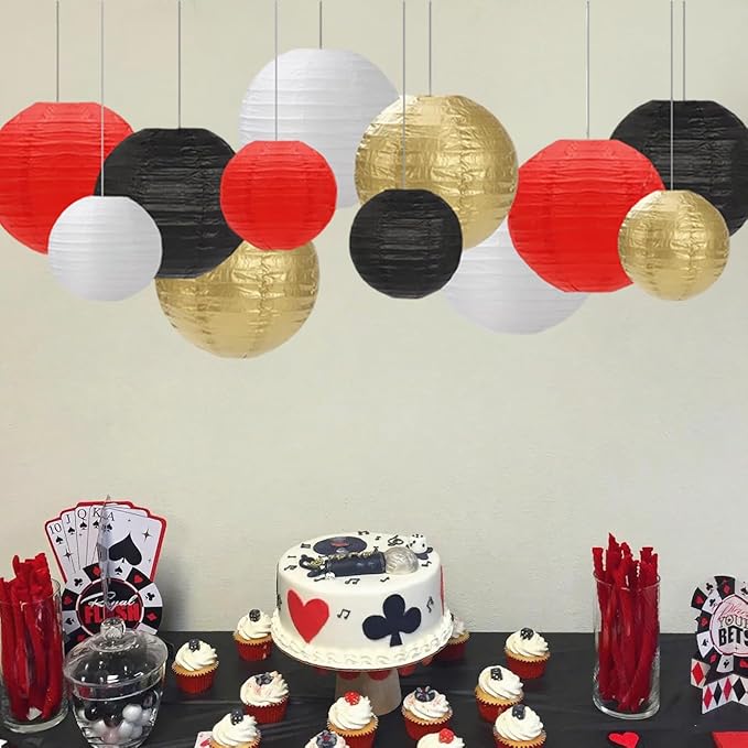 Black Red White Paper Lanterns Decorative 12pcs Party Hanging Decorations for Party Bridal Shower Wedding Baby Shower Graduation Anniversary Room Decor
