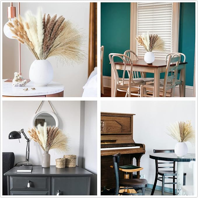 123 PCS Dried Flower Bouquet – Pampas Grass, Floral Decor for Home, Wedding, and Boho Style | Perfect for Vases, Fall, Spring, Summer, and Winter Arrangements