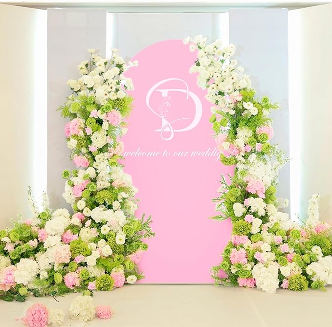 LEBENGURU Upgraded 5FT Wedding Arch Cover, Light Pink Spandex Fitted Arch Backdrop Cover, Round Top Chiara Stand Covers for Birthday Party Baby Shower Banquet Balloon Décor