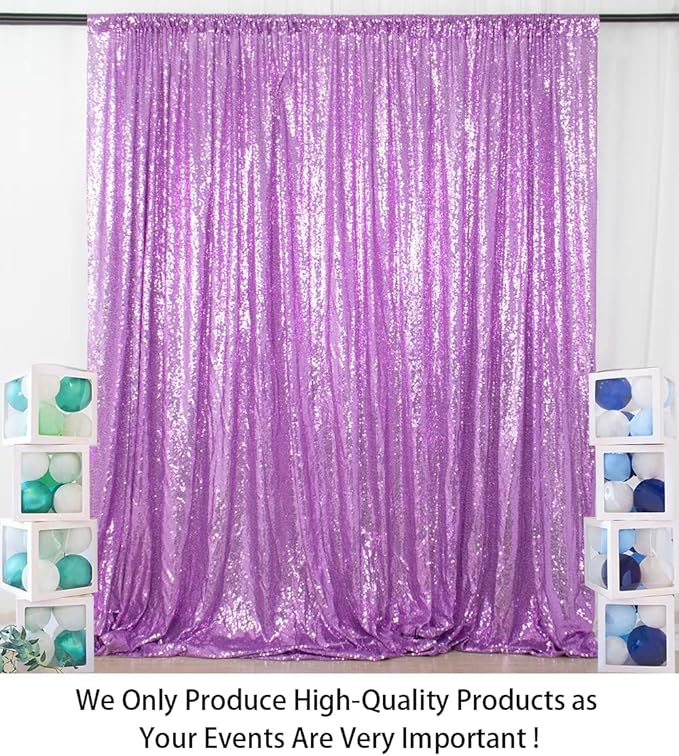 ShinyBeauty Lavender Sequin Backdrop Curtains 2 Panels 4x8FT Shimmer Wedding/Party Photo Backgrounds - Elegant & Sparkly Decor Backdrops