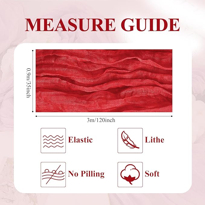 Asee'm 12PCS Fall Table Runner Cheesecloth 10FT Red Boho Gauze Fabric Rustic Sheer Cheese Cloth Runners for Thanksgiving Christmas Wedding Bridal Shower Party