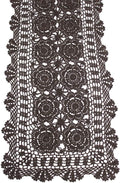 KEPSWET Cotton Handmade Crochet Lace Table Runner Dark Brown Rectangle Coffee Table Dresser Decor (14x60 inch)