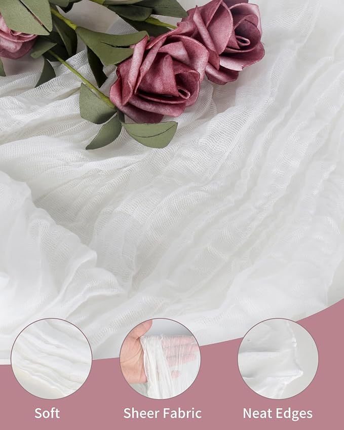 Ivory White Cheesecloth Table Runner 120 Inch, Boho Rustic Gauze 10 FT, Summer Cheese Cloth Runner for Wedding, Baby Bridal Shower, Party, Farmhouse Centerpiece Home Decorations