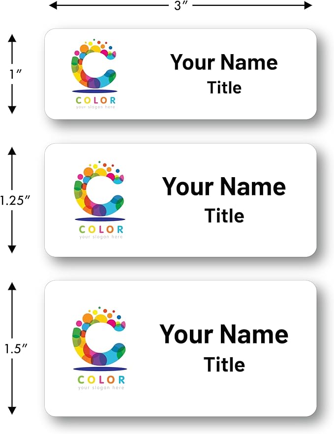 Custom Name Tags - Full Color Logo Name Tags - Scratch Resistant Metal Front & Hard Plastic Back (1.5 x 3 Inch, Silver)
