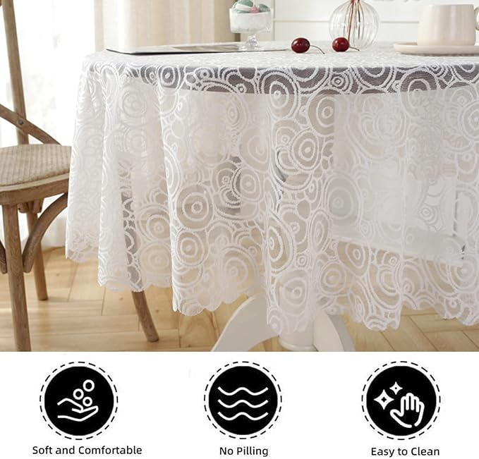 Jeloris Round Lace Tablecloth with Elegant Scalloped Bottom for Any Special Event Such as Wedding, Birthday Party, Baby Shower, Anniversary (70 inch, Style 7)