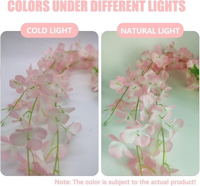 12 Pack Light Pink Wisteria Hanging Flowers, 3.44 Ft Fake Hanging Flowers, Artificial Wisteria Garland Vines for Wedding Room Backdrop Outdoor Patio Garden Decoration