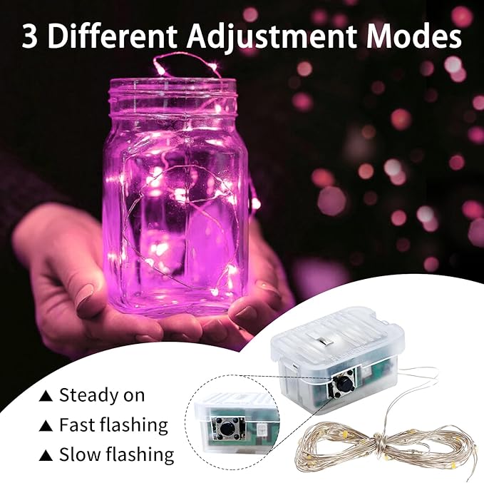 12 Pack Pink Fairy Lights 7Ft 20 LED Twinkle String Lights 3 Modes Battery Operated Waterproof Firefly Starry for Mason Jar Party Wedding Christmas Valentines Day Table Centerpieces