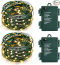 Battery Operated Starry Lights - 18FT 50 Micro LEDs, Warm White (2 Pack) for Christmas Tree, Wreath, DIY, Wedding