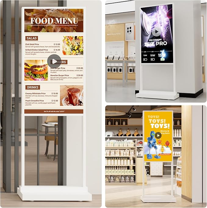 43 Inch 4K Touchscreen Kiosk, Indoor Capacitive Touch Floor Standing Digital Signage Displays, Advertising Display LCD Kiosk, UHD Interactive Display Poster Android System, HDMI/USB/WiFi