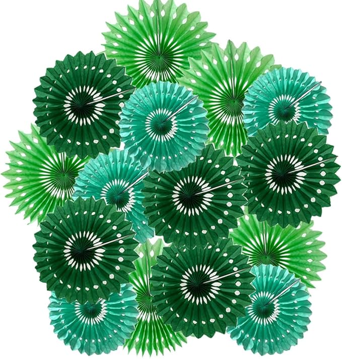 15pcs 6'' 8'' 10'' Green Paper Fans Decorations Round Tissue Paper Fans Hanging Paper Fans Set Party Paper Honeycomb Fans Decorations for Party Birthday Wedding Events