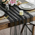 Artoid Mode 6PCS Pearl Black Gauze Table Runner 120 Inch 10FT, Seasonal Sheer Dining Holiday Wedding Birthday Baby Shower Table Decor for Home Party