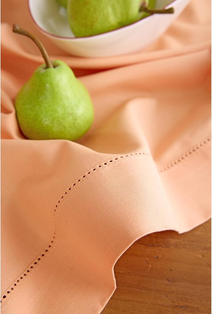 Solino Home Cotton Linen Peach Bloom Table Runner 72 Inches Long - Hemstitch Table Runner 14 x 72 Inch for Dresser, Dining
