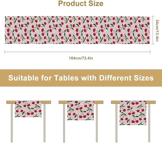 Cherry Table Runner,Spring Summer Fruit Table Runner for Kitchen Dining Table Home Party Decoration 13x120 Inch