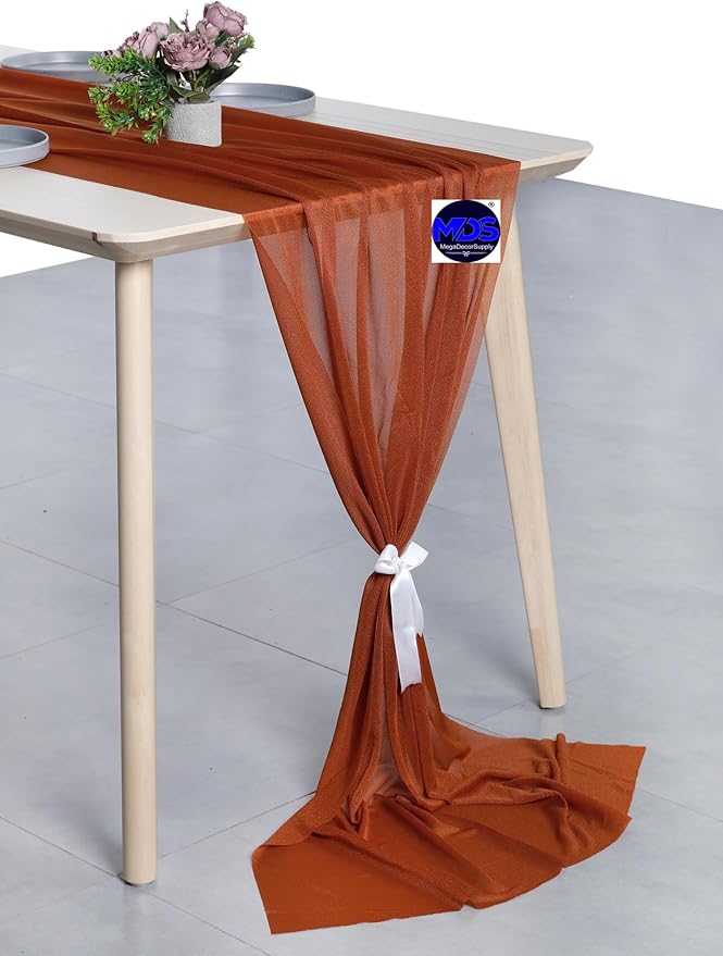 MDS Halloween Chiffon Table Runner - 10 Pack, 29 x 170 Inches, 14ft Each - Sheer Spooky Table Runners for Haunted House Parties, Trick-or-Treat Tables, Witchy Décor, Wedding & Events - Terracotta