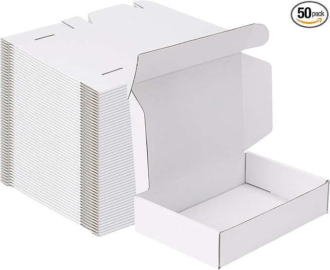 MEBRUDY 9x6x2 Inches Shipping Boxes Pack of 50, Small Corrugated Cardboard Box for Mailing Mailer Packing, White