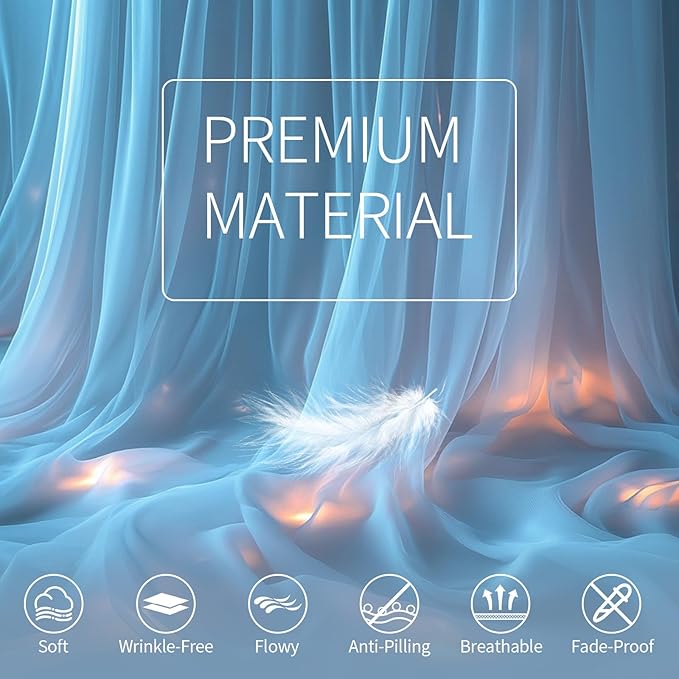 Baby Blue Tulle Backdrop Curtain with Lights String - 10x10ft Sheer Backdrop with 300 LEDs for Wedding, Baby Shower, Bridal Shower, Birthday Party Photo Shoot Background and Home Decorations