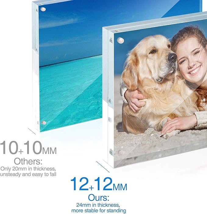 TWING 5 x 7 Inch 5 Pack Acrylic Photo Frame Horizontal Magnet Double Sided Acrylic Frames Set with Microfiber Cloth,12 + 12MM Thickness Clear Picture Frame Desktop Display Gift Ideal