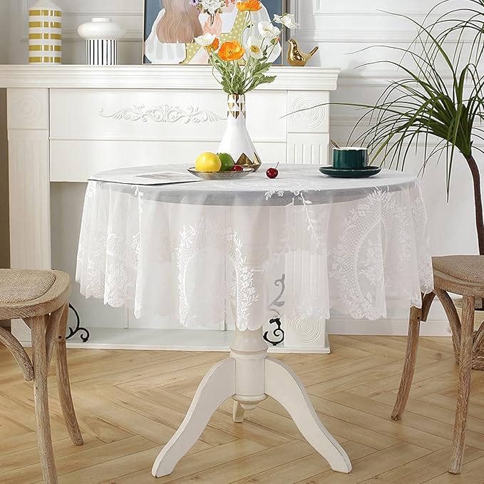 Jeloris Round Lace Tablecloth with Elegant Scalloped Bottom for Any Special Event Such as Wedding, Birthday Party, Baby Shower, Anniversary (70 inch, Style 6)