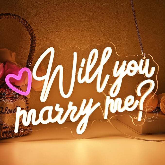 SYLHOME Will You Marry Me ? Led Neon Light Sign Heart Wedding Proposal Bedroom Wall Sign Decor Bridal Shower Engagement Party Backdrop 15.75" X 9.45" USB