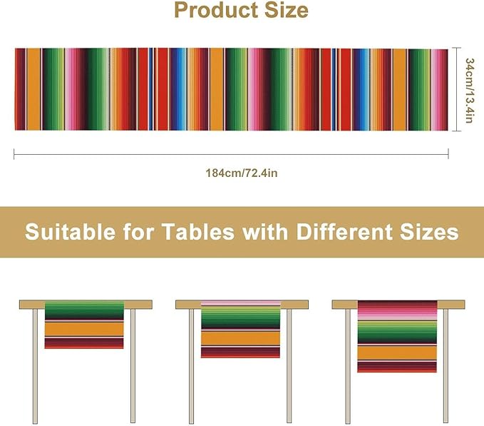Mexican Table Runner,Colorful Stripe Art Table Runner for Kitchen Dining Table Home Party Decoration 13x36 Inch