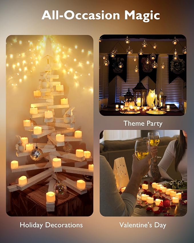 Homemory 72-Pack Novelty Flickering Flameless Tea Lights, 200+Hours Battery Operated, Fake Electric LED Votive Candles for Small Wedding Table Centerpieces, Proposals, Anniversaries