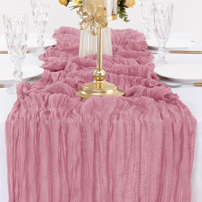 MLMW 2 Pack Mauve Cheesecloth Table Runner Boho Gauze Rustic Cheese Cloth Table Runner 160 inch Sheer 13.3ft for Wedding Party Baby Shower Bridal Shower Holiday Decorations