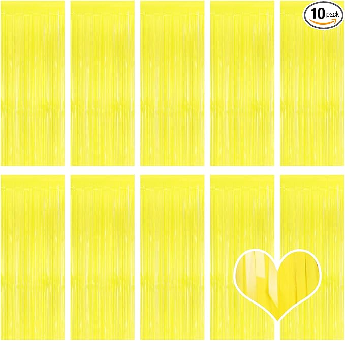 10 Pack Yellow Foil Curtain Backdrop 3.2ft x 8.2ft Macaron Tinsel Foil Fringe Curtains Streamer Photo Booth Backdrop for Birthday Party Baby Shower Engagement Wedding Holiday Decor (Macaron Yellow)