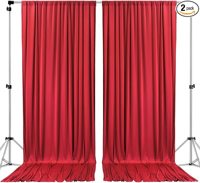 AK TRADING CO. 10 feet Wide x 12 feet Long IFR Polyester Backdrop Drapes Curtains Panels with Rod Pockets - Wedding Ceremony Party Home Window Decorations - (RED)