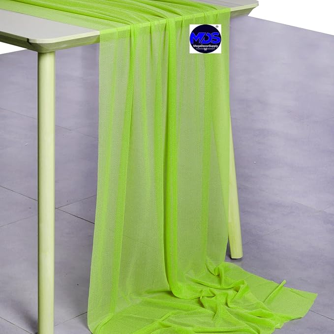MDS Halloween Chiffon Table Runner - 10 Pack, 29 x 120 Inches, 10ft Each - Sheer Spooky Table Runners for Haunted House Parties, Trick-or-Treat Tables, Witchy Décor, Wedding & Events - Parrot Green