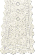 KEPSWET Cotton Handmade Crochet Lace Table Runner Beige Rectangle Coffee Table Dresser Decor (14x84 inch)