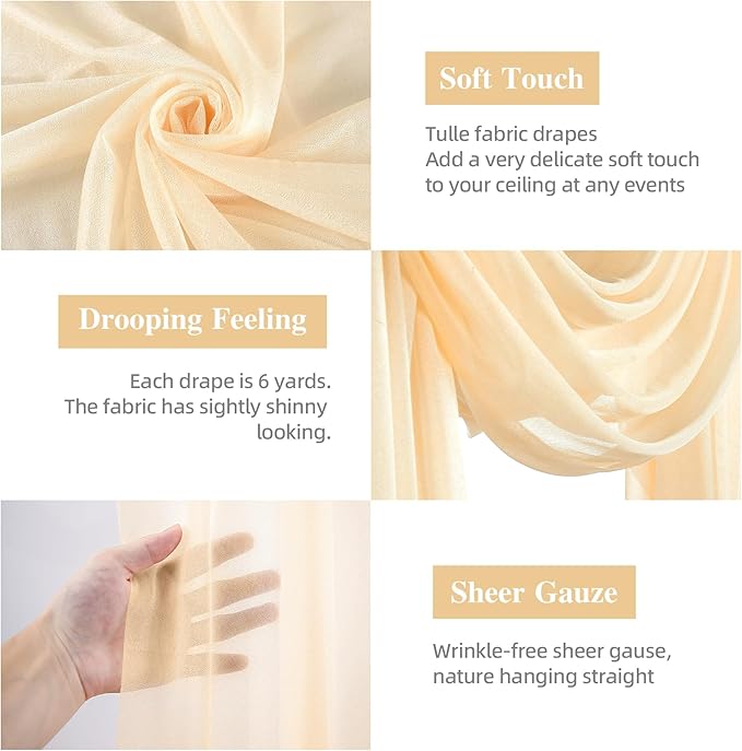 Wedding Arch Draping Fabric, 2 Panels 28" x 19Ft Champagne Backdrop Curtain, Arch Decorations Ceiling Drapes for Ceremony Party Decor