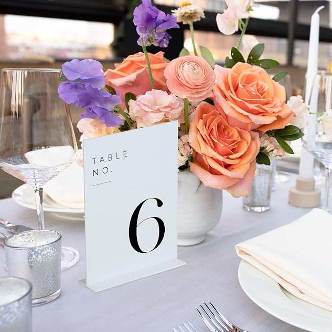 JINMURY White Wedding Table Numbers 1-10 with Stands, 5"x7" White Acrylic Table Numbers, Perfect for Wedding Reception, Party, Anniversary, Event