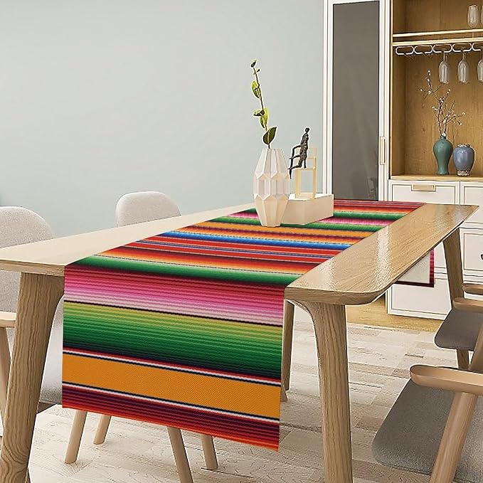 Mexican Table Runner,Colorful Stripe Art Table Runner for Kitchen Dining Table Home Party Decoration 13x72 Inch