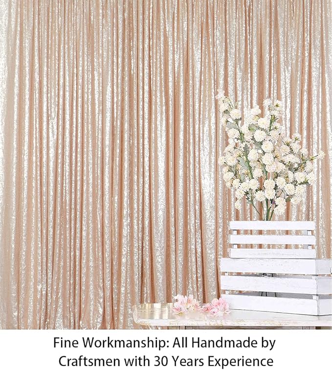 ShinyBeauty PHOTOBOOTH Backdrop Best Choice 4FTx7FT Champagne Sequin Fabric, Copper Sequin Curtains, Wedding Photography Backdrop (Buy it Now)