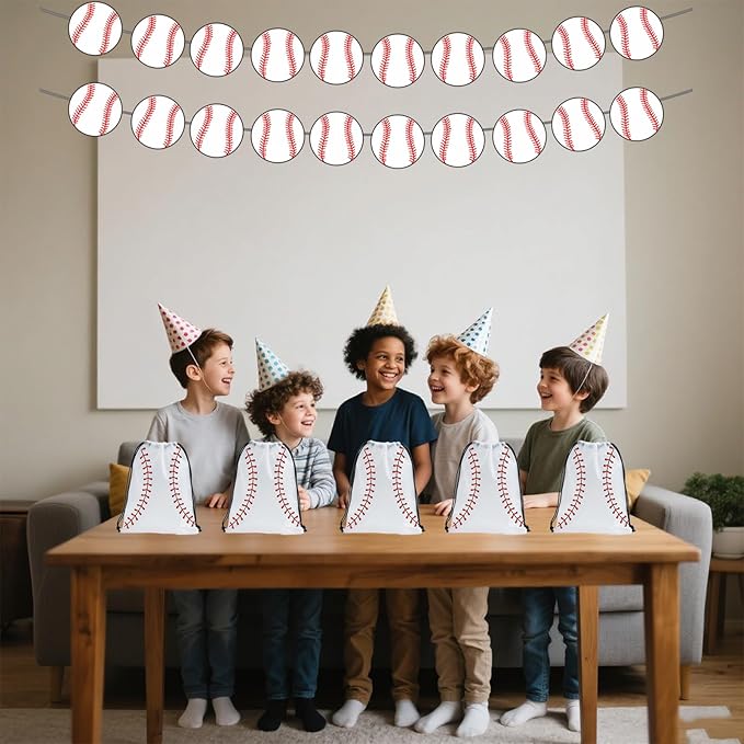 SAOTD 50 Pack Baseball Goodie Bags 7.87x9.84 inch (20x25 cm), Party Fvors Gift Treat Snack Bags, Baseball Drawstring Bag for Boys Girls Birthday Sports Theme Party Supplies