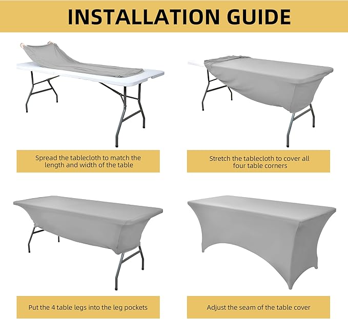 115 2-Pack 8ft Spandex Table Covers for Rectangle Folding Tables - Washable Elastic Tablecloth - Ultimate Fitted Table Protector for Parties, Banquet, and Wedding