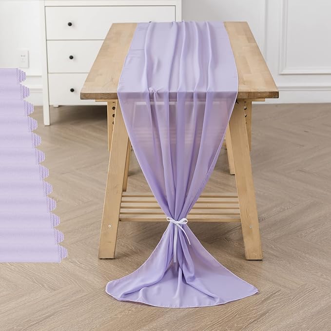 12Pack 9ft Chiffon Table Runner 14x108 Inch Sheer Romantic Table Runner for Wedding Birthday Party Bridal Shower Outdoor Decoration-Lavender