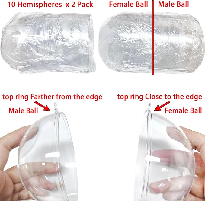 Jishi 10pk Clear Plastic Christmas Ornaments for Crafts Fillable DIY Christmas Ornaments Balls 4 Inch Acrylic Ornaments for Christmas Tree Decorations Hanging Christmas Decorations Home Decor Supplies